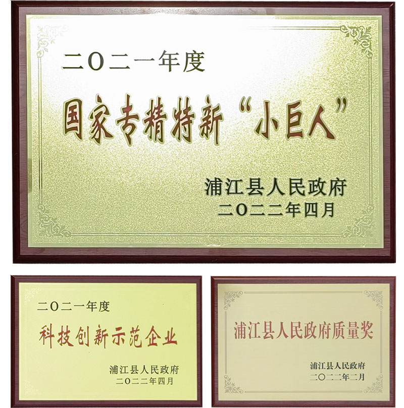 科技創新示範企業、浦（pǔ）江縣（xiàn）人民政府（fǔ）質（zhì）量獎和國家專精特新“小巨人”